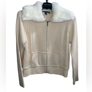 Ellen Tracy Ivory Sweater with Plush Collar